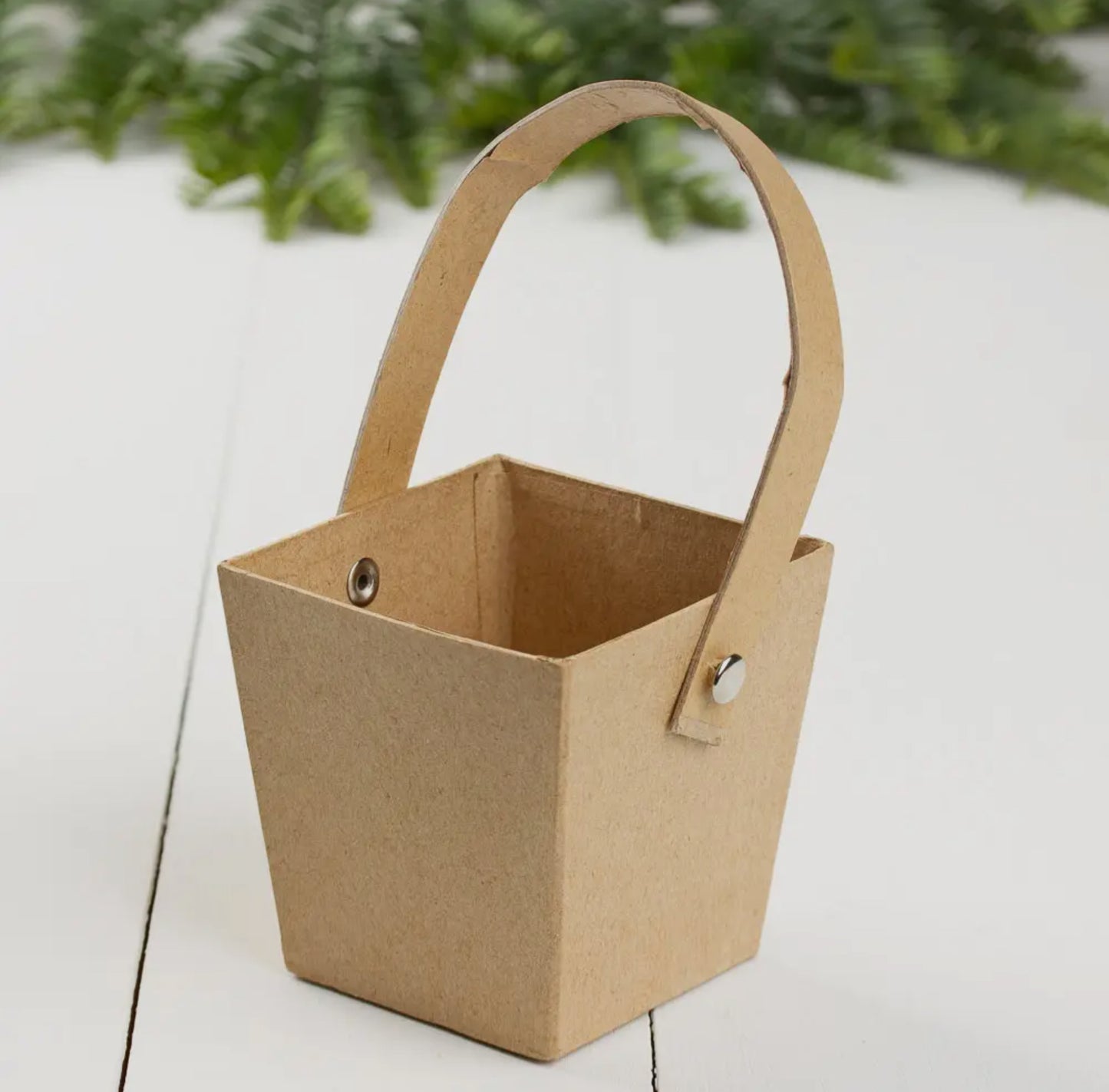 Paper Mache Square Basket with Handle