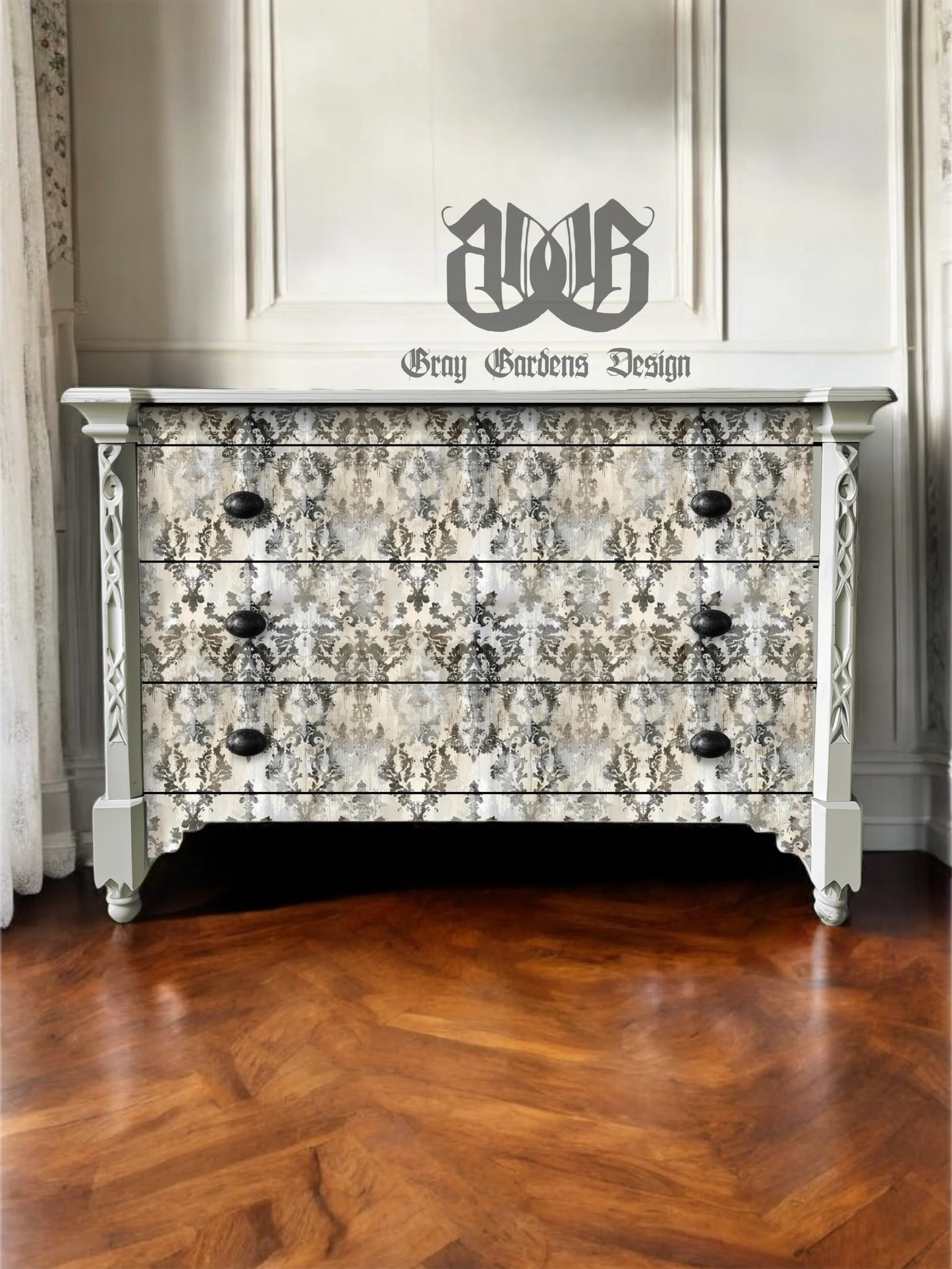 Distressed Damask Decoupage Paper
