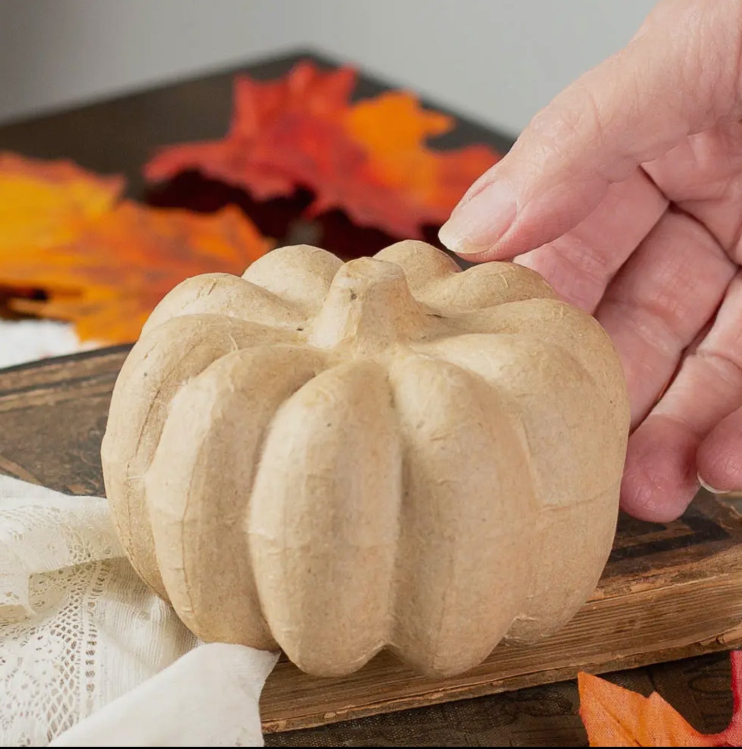 Paper Mache Pumpkin 2 1/2”H x 3 1/4”Dia