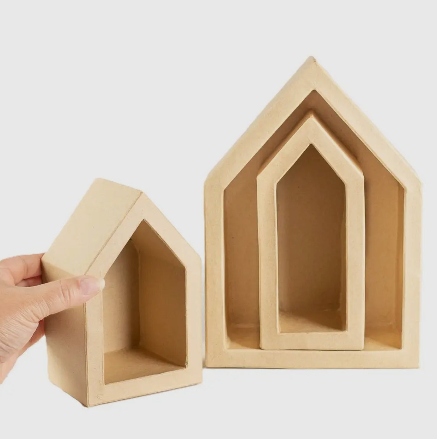 Paper Mache House Shadow Boxes (Set/3)