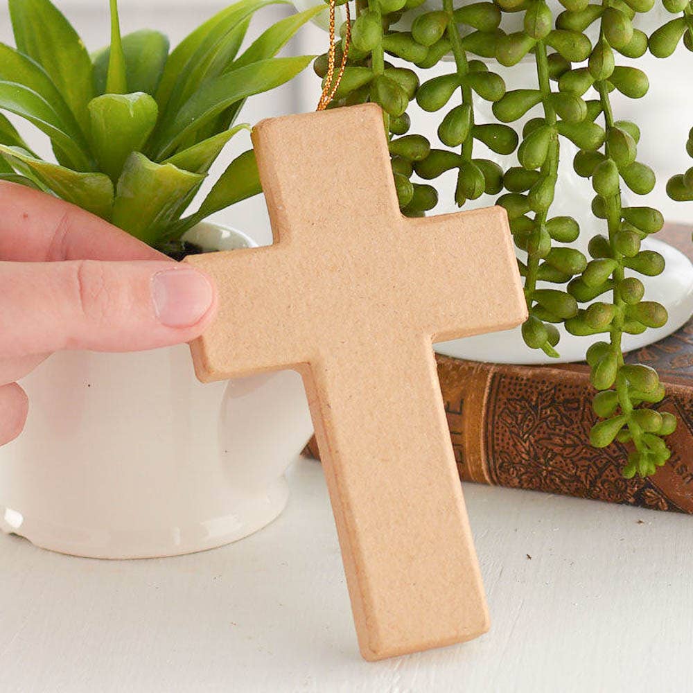 Paper Mache Cross Ornament 5”