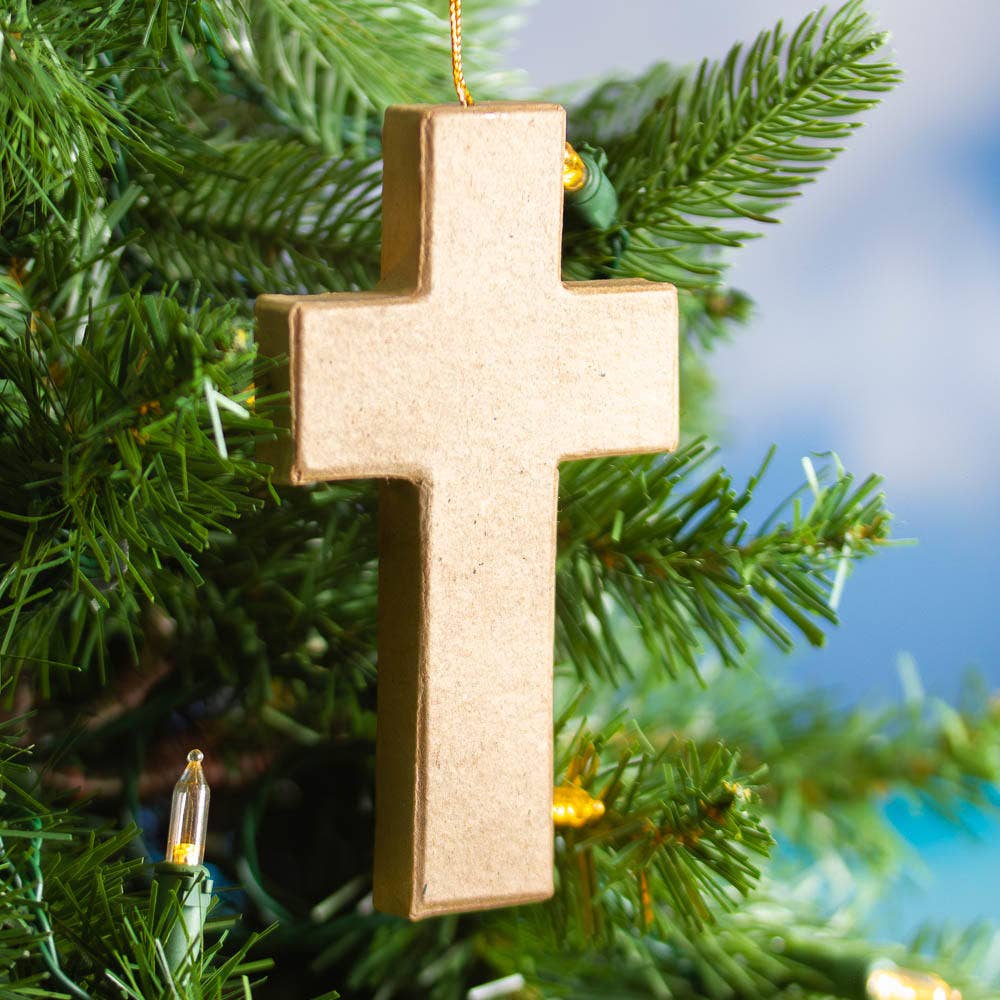 Paper Mache Cross Ornament 5”