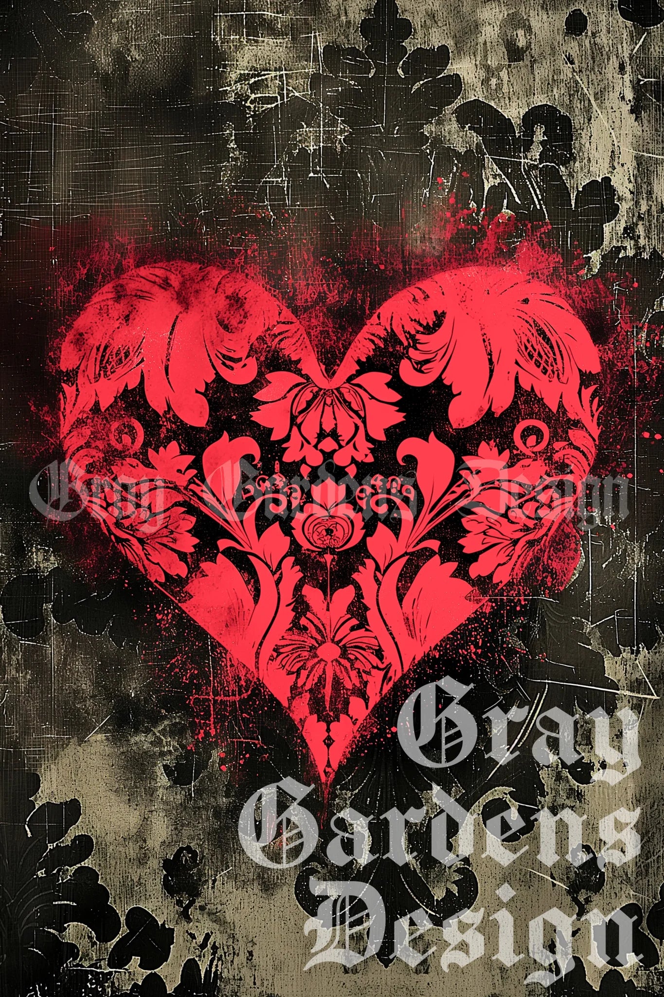 Grunge Damask Heart Decoupage Paper