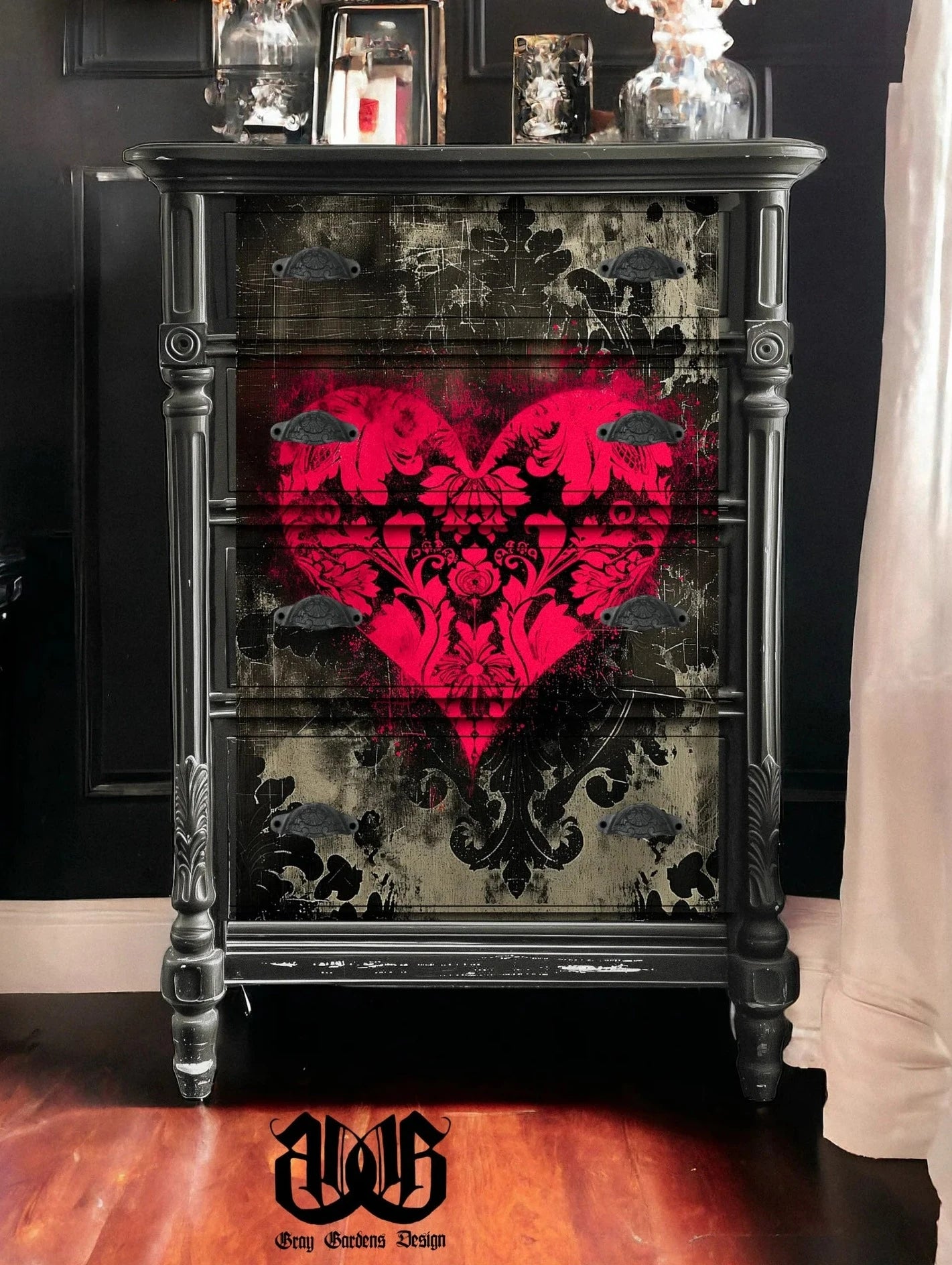 Grunge Damask Heart Decoupage Paper