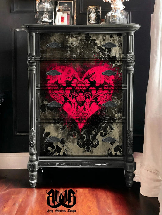 Grunge Damask Heart Decoupage Paper