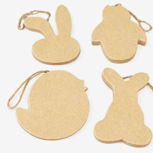 Paper Mache Spring Bunnie & Chicks Ornaments (Pack of 4)