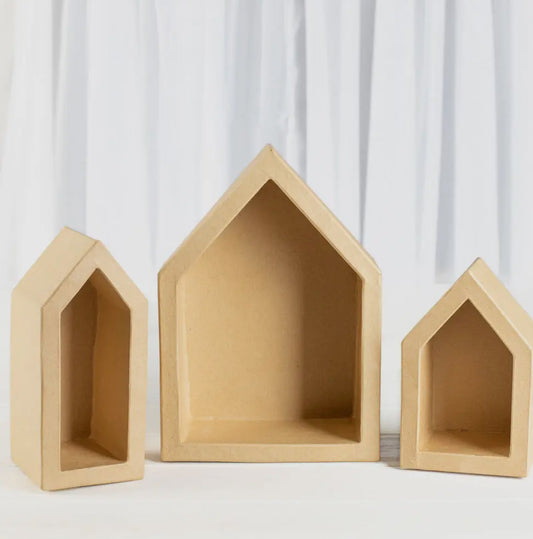 Paper Mache House Shadow Boxes (Set/3)