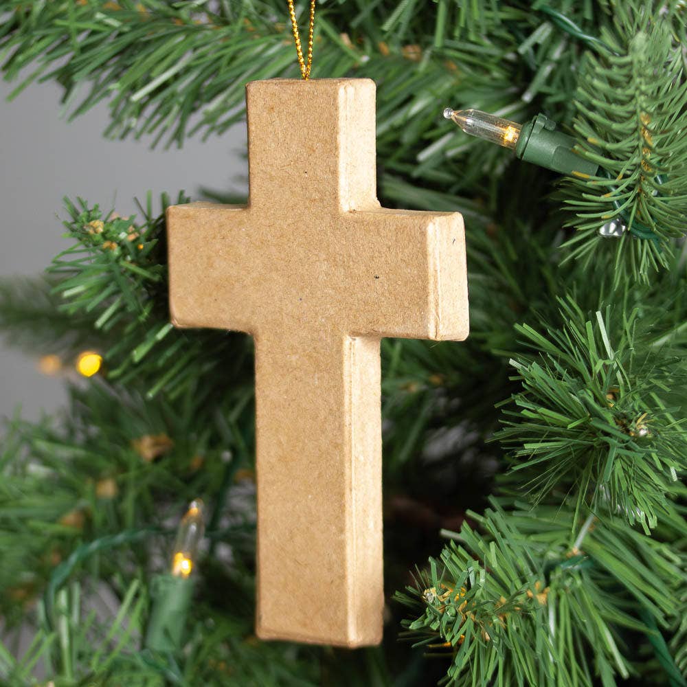 Paper Mache Cross Ornament 5”