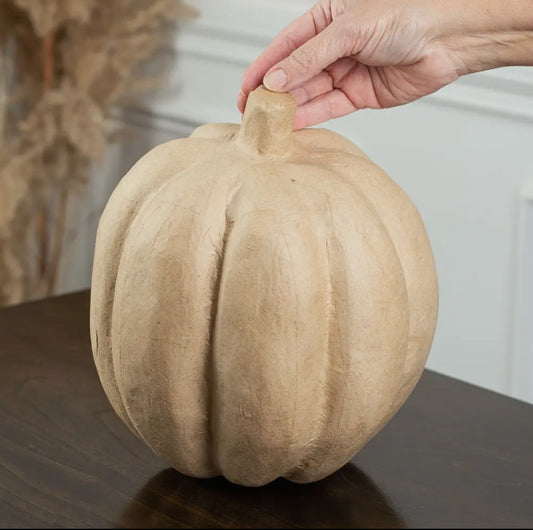 Paper Mache Pumpkin 9 1/4” H x 7 1/2” Dia