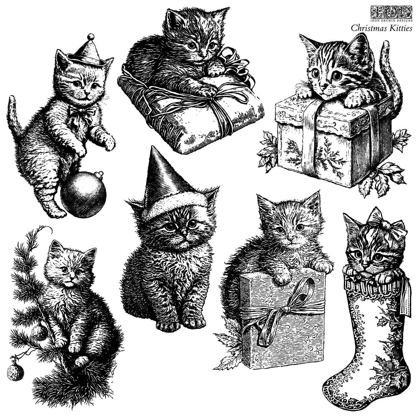 Christmas Kitties IOD Stamp